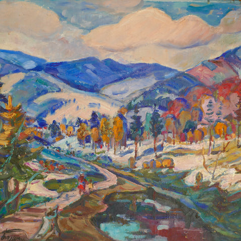 Vintage Eastern European Landscape Oil Painting Burlin Oleksandr - Mountain's View
