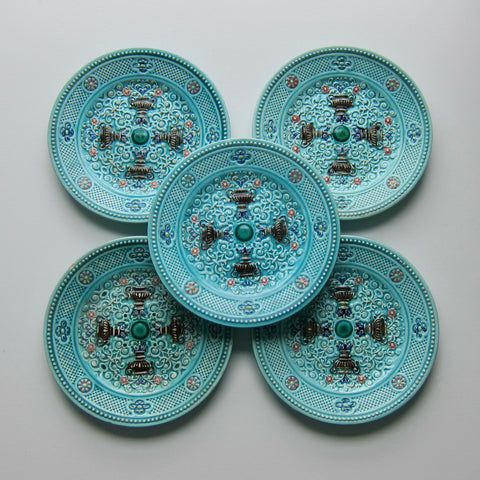 Set of 5 Antique Late 19th Century Majolica Villeroy & Boch Plates