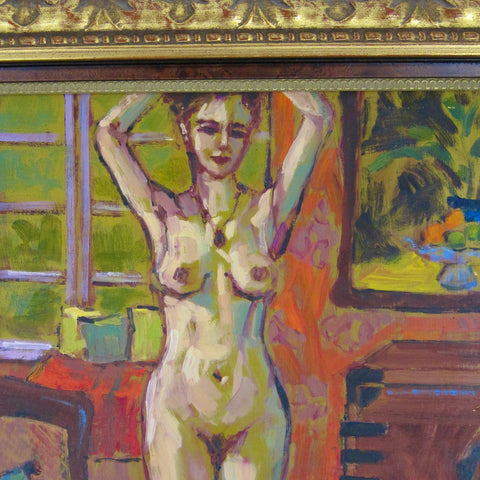 Late 20th Century "Model in Trinidad Studio" Jae Dougall Fauvist Nude Oil Painting on Board, Framed