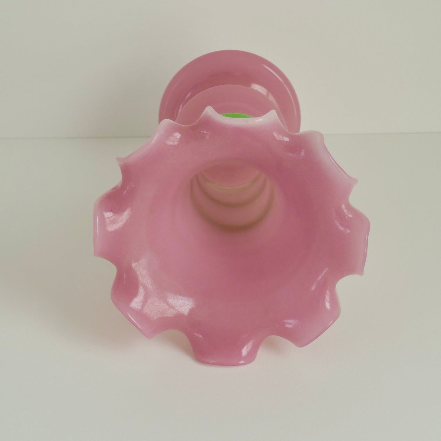 Mid 20th Century Large Venetian Pink & Green Opaque Ruffled Glass Vase Serpent or Snake Wrapped