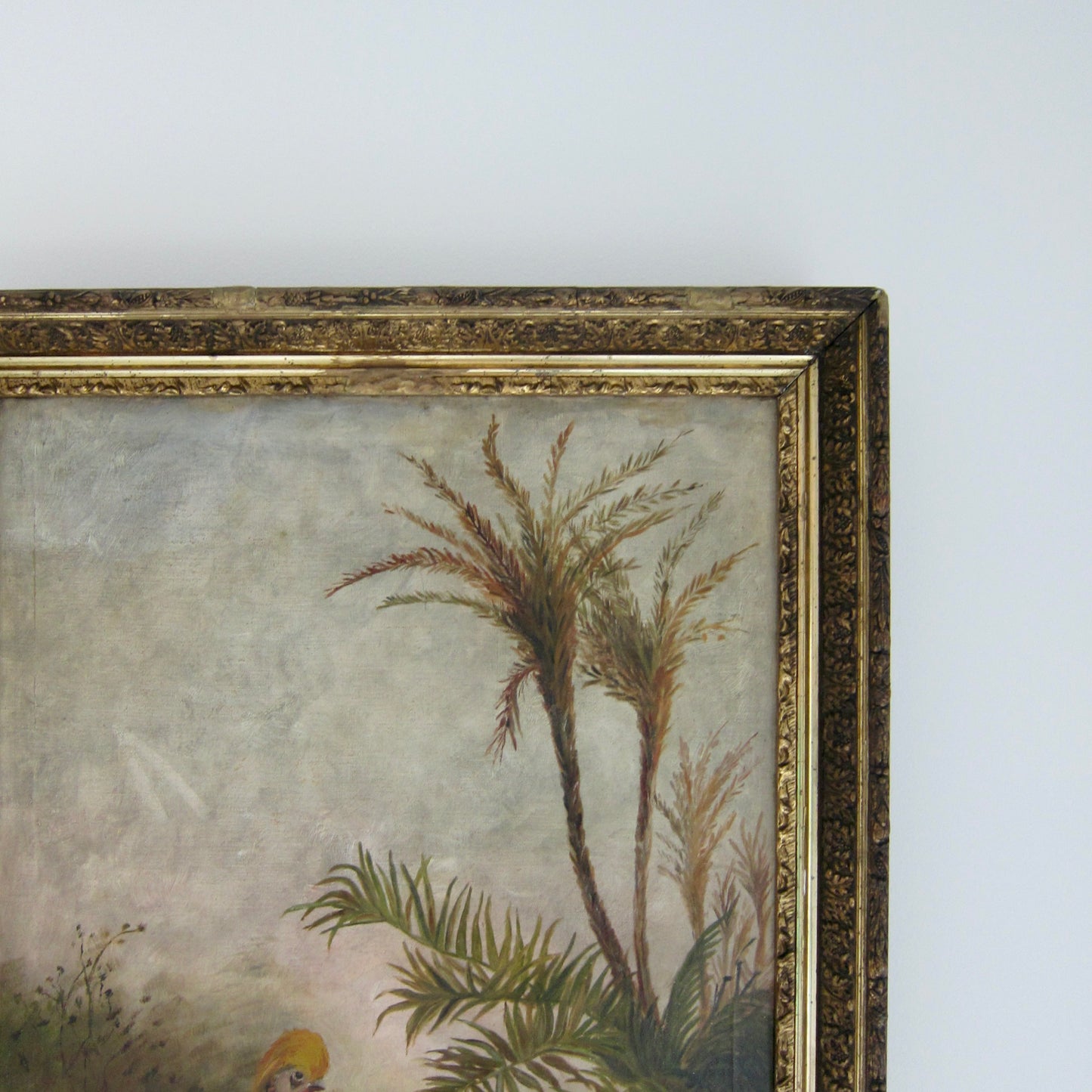 Large Antique Oil Painting of Two Pheasants